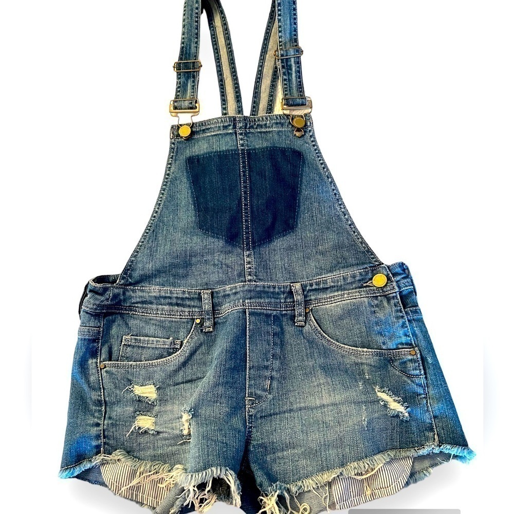 BLANK NYC overall shorts, distressed, cotton, xs-26”